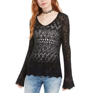 NWT American Rag Black Pointelle Knit Flared Sleeve Sweater Size Extra Small